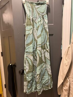 O'Neill Smocked Strapless Jumpsuit in Mint Green & Olive